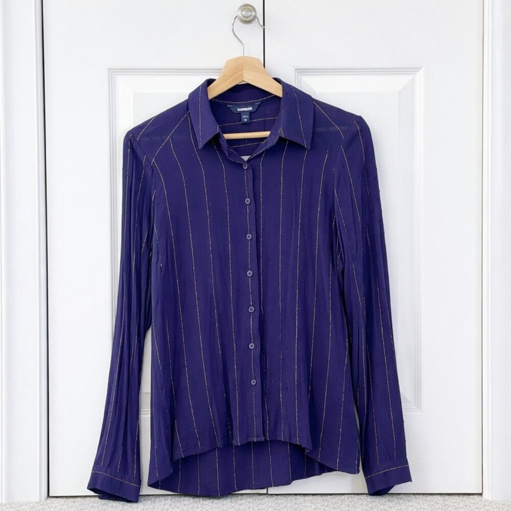 Express Textured Pinstripe Button-Up Blouse - Brand New with Tags
